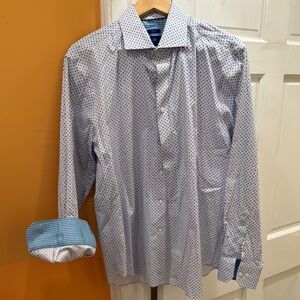 Egara Blue Casual Button Down Shirt with Stylish Micro-Pattern
